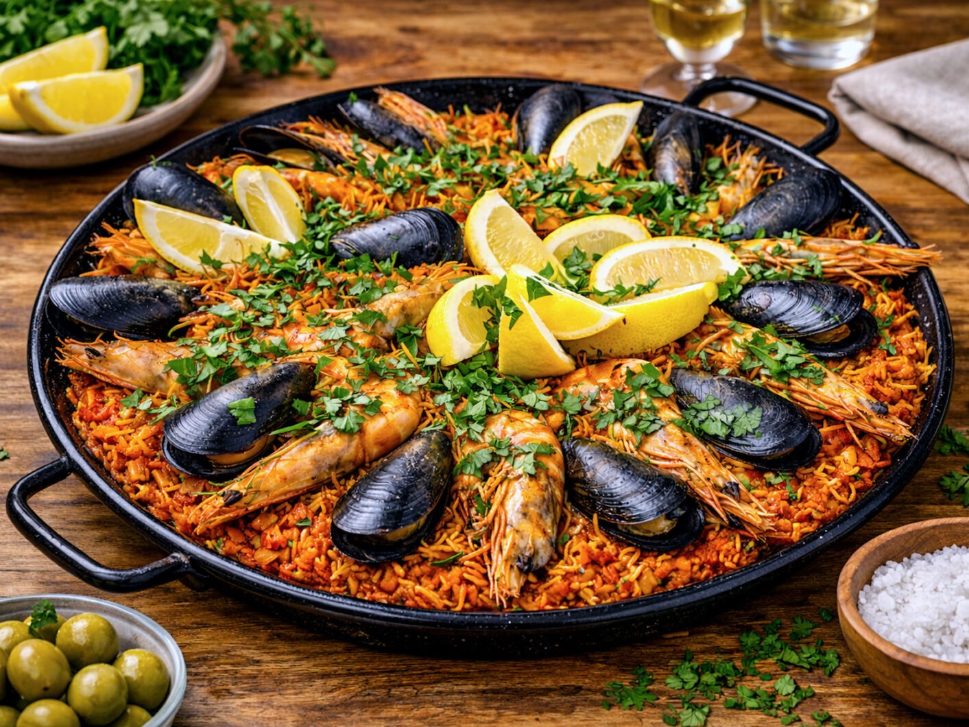Seafood fideua with prawns, mussels and calamari