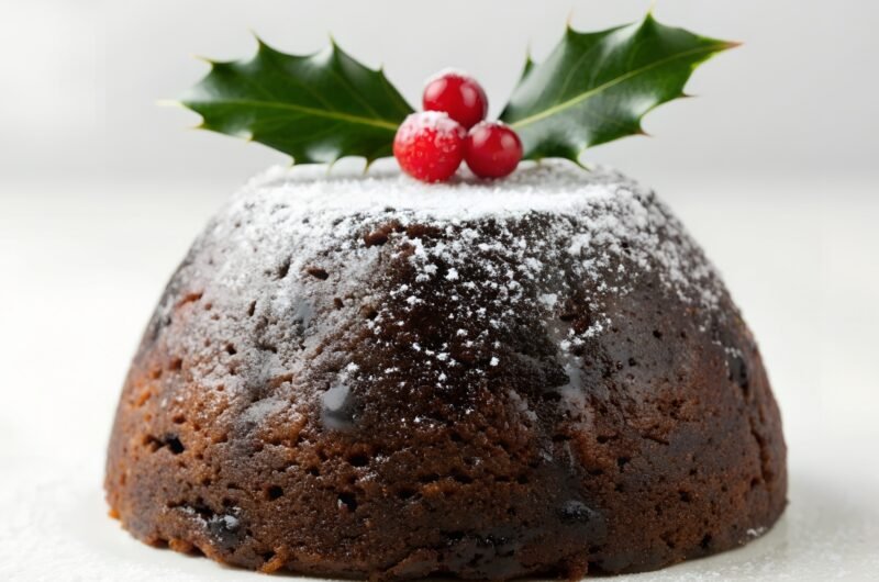 Festive Christmas Pudding Dusted with Icing Sugar