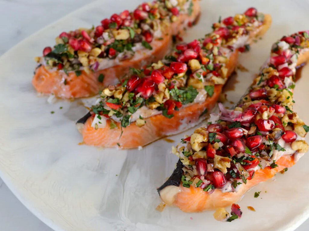 herb and pomegranate-crusted salmon