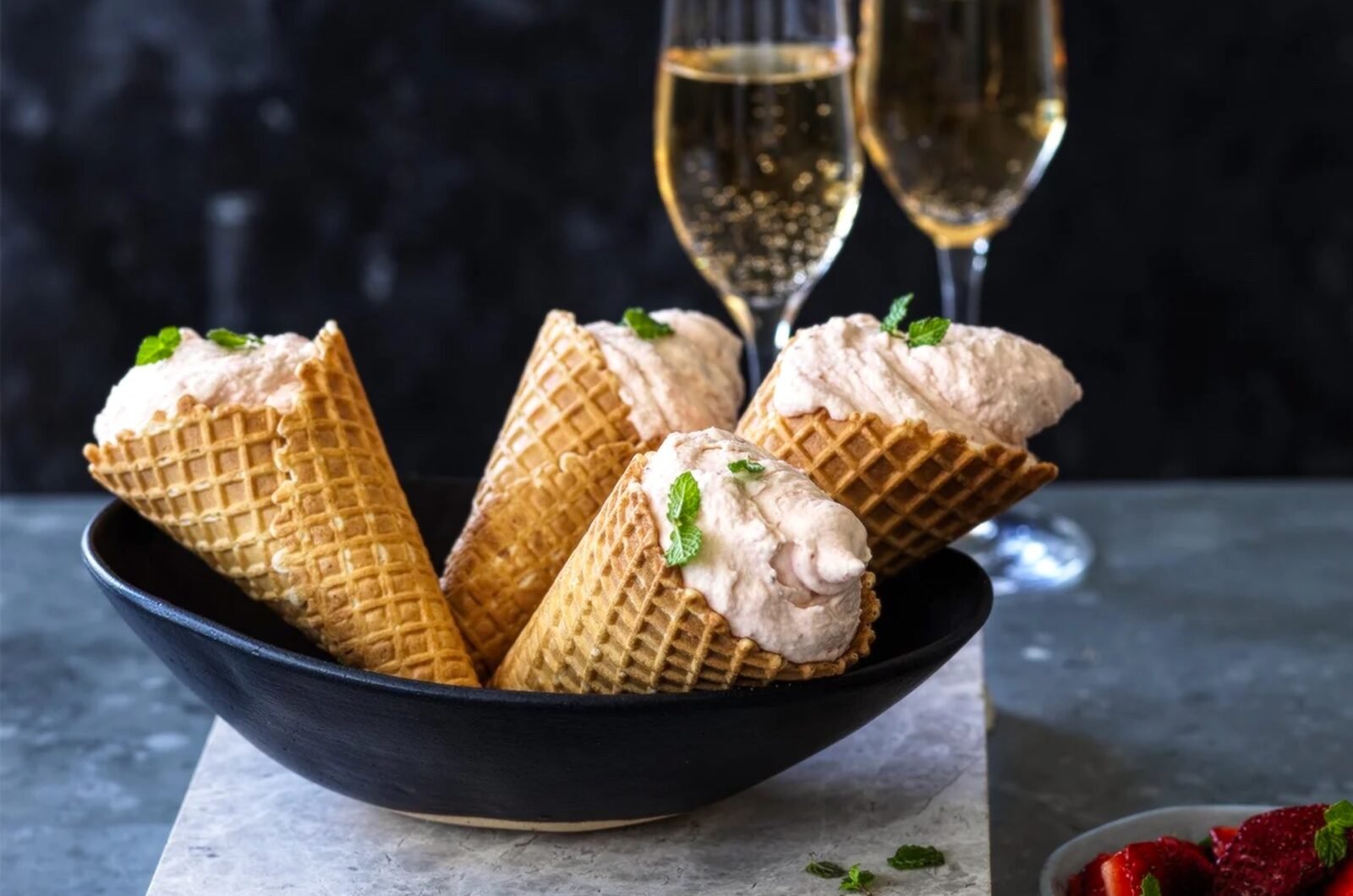 Strawberries And Cream Dessert Cones