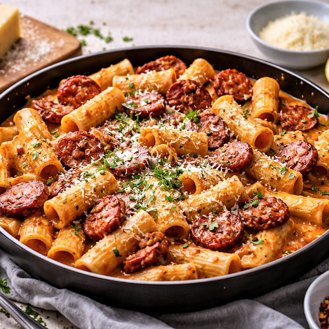 Creamy Chorizo Pasta With A Chilli tomato Tang